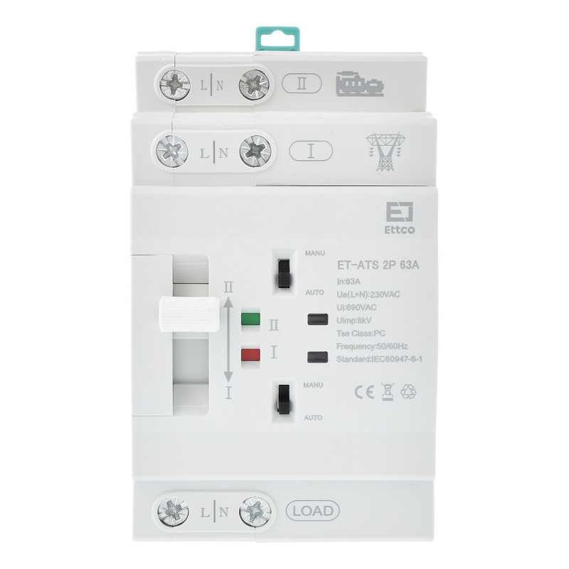 سوییچ انتقال خودکار اتکو مدل دوگانه قدرت 63 آمپر کد ET-ATS-2P-63A
