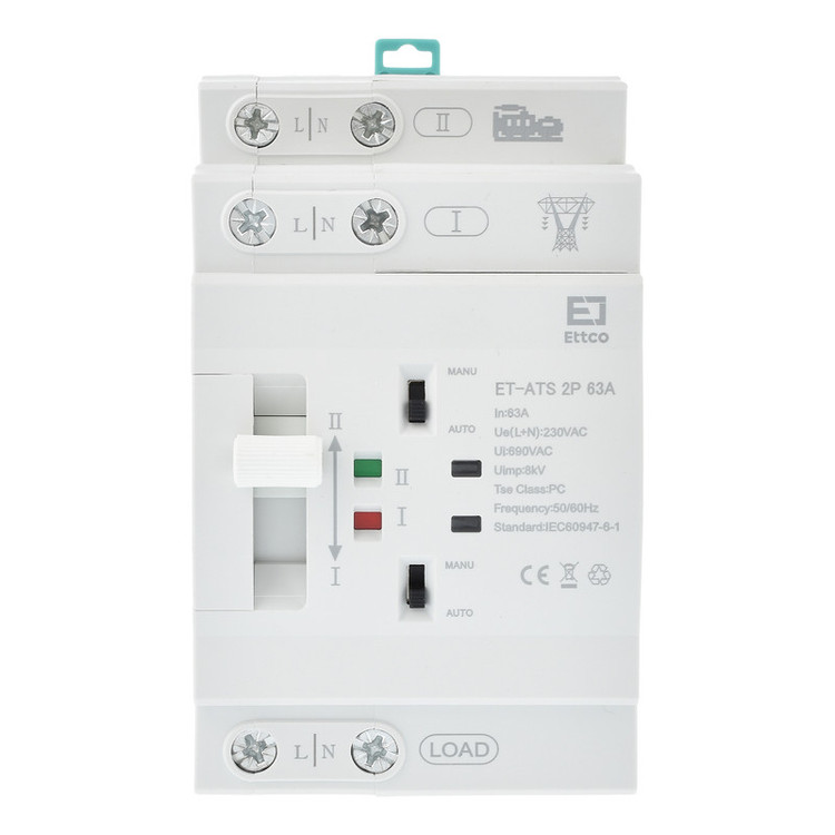 سوییچ انتقال خودکار اتکو مدل دوگانه قدرت 63 آمپر کد ET-ATS-2P-63A