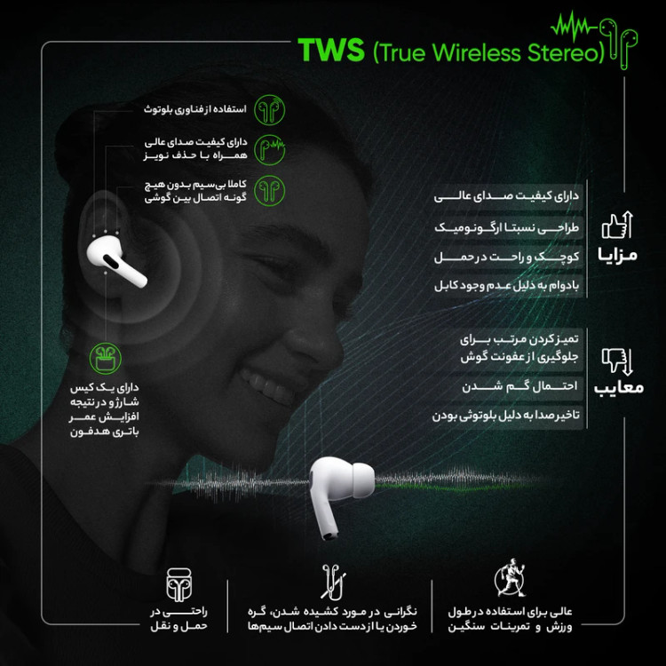 هدفون بلوتوثی کیو سی وای مدل T13 TWS- نسخه گلوبال